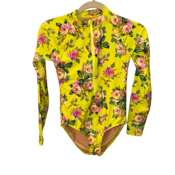 Floral Yellow Kids Swimwear yellow rose rash guard one piece bathing sui… - Picture 1 of 4
